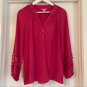 Lilly Pulitzer Eyelet Cut Out Pink Elsa Silk Top